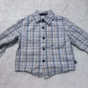 George Plaid Button-Down Shirt in Navy, Tan and White